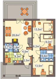 Parter projektu - Asia wersja A bez kalenicy, bez garażu