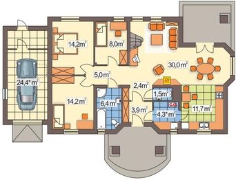 Parter projektu - Frodo wersja D dach 2-spadowy z pojedynczym garażem