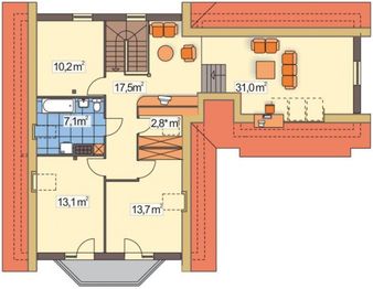Poddasze projektu - Konwalia wersja C z podwójnym garażem układ L