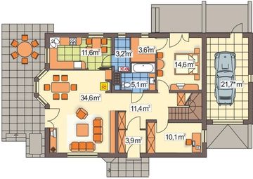 Parter projektu - Konwalia wersja B z pojedynczym garażem