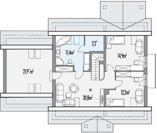 Poddasze projektu - Jagódka C 2-garaże