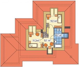 Poddasze projektu - Janusz wersja B z pojedynczym garażem na działkę od południa