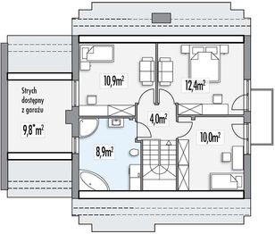 Poddasze projektu - Jeżynka B garaż