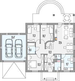 Parter projektu - Magnolia D 2-garaże