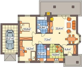 Parter projektu - Stokrotka wersja A mniejsza z pojedynczym garażem