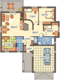 Parter projektu - Wierzba 2 wersja B z wydłużonym garażem