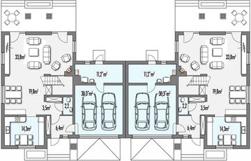 Parter projektu - Cyprys B bliźniak - 2 garaże