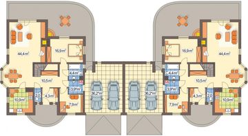 Parter projektu - W Sam Raz bliźniak wersja D z podwójnym garażem