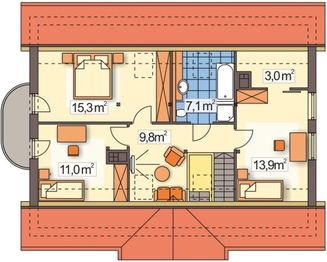 Poddasze projektu - Tymek paliwo stałe wersja A z pojedynczym gar.