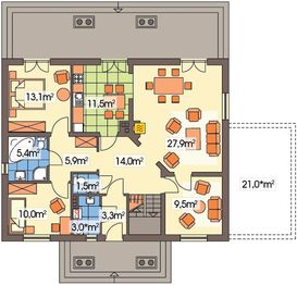 Parter projektu - Leokadia wersja B z pojedynczym garażem