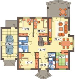 Parter projektu - Magnolia 2 wersja B z pojedynczym garażem z boku