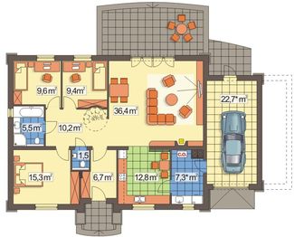 Parter projektu - Azalia paliwo stałe wersja C z poj. garażem