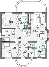 Parter projektu - Calineczka wersja B z kalenicą prostopadłą do frontu