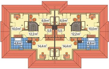 Poddasze projektu - Cynamon wersja A 1-rodzinny 2-lokalowy