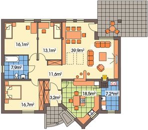 Parter projektu - Irys 10-18 wersja A bez garażu poszerzony
