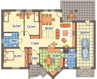 Parter projektu - Irys 10-18 wersja B z pojedynczym garażem poszerzony
