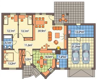 Parter projektu - Irys 10-18 wersja C z podwójnym garażem poszerzony