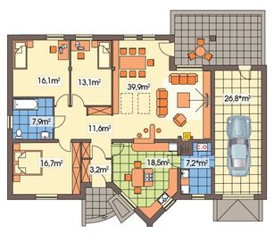 Parter projektu - Irys B z powiększoną kotłownią garaż