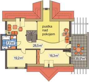 Poddasze projektu - Irys 2 D z powiększoną kotłownią, bez garażu