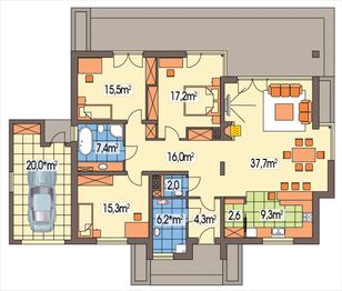 Parter projektu - Alabama 3 wersja C z pojedynczym garażem paliwo stałe