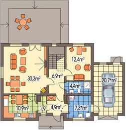 Parter projektu - Maria wersja B z garażem paliwo stałe