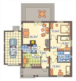 Parter projektu - Asia wersja D z kalenicą, z garażem