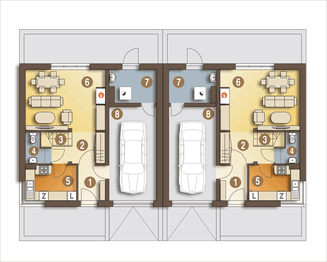 Parter projektu - Szczęśliwa z garażem 1-st. bliźniak [A-BL1]