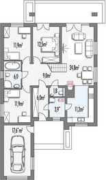 Parter projektu - Małgosia wersja EE z garażem z przodu, z poddaszem, bez wykusza paliwo stałe