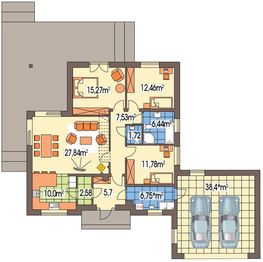 Parter projektu - Bella wersja C z podwójnym garażem paliwo stałe