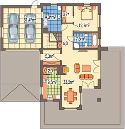 Parter projektu - Antoni wersja C podwójny garaż paliwo stałe