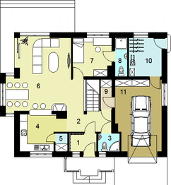 Projekt domu HG-C3A - rzut parteru, dom liczy 5 pokoje, 3 łazienki i wc