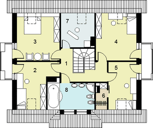 Projekt domu HG-C3A - rzut poddasza, dom liczy 5 pokoje, 3 łazienki i wc