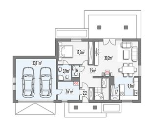 Parter projektu - Słoneczko 2 wersja C z podwójnym garażem paliwo stałe