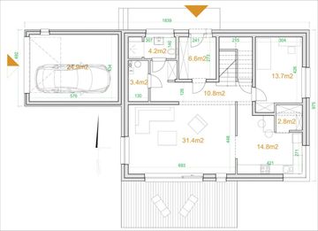 Projekt domu eko Typowy 6 - rzut parteru, dom liczy 4 pokoje, 2 łazienki i wc