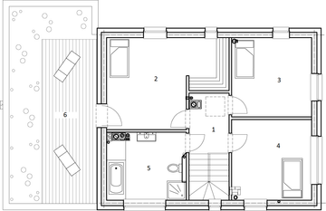 Projekt domu eko Typowy 10 - rzut poddasza, dom liczy 4 pokoje, 2 łazienki i wc