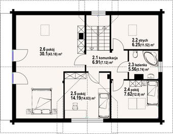 Projekt domu Bolesławice 15 dw - rzut poddasza, dom liczy 4 pokoje, 2 łazienki i wc