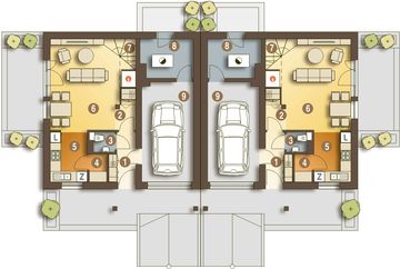 Parter projektu - Turkawka z garażem 1-st. bliźniak [A-BL1]