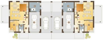 Parter projektu - Nowinka II z garażem i wiatą bliźniak [A1-BL1]