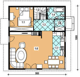 Projekt domu A-141 Dom topolowa - szkieletowy - rzut parteru, dom liczy 4 pokoje, 2 łazienki i wc