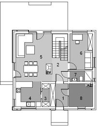 Projekt domu Eco 05 - rzut parteru, dom liczy 4 pokoje, 3 łazienki i wc