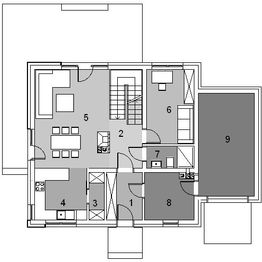 Projekt domu Eco 11 - rzut parteru, dom liczy 4 pokoje, 3 łazienki i wc