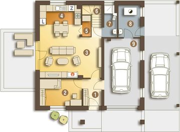 Parter projektu - Nowinka III z garażem i wiatą [A1]