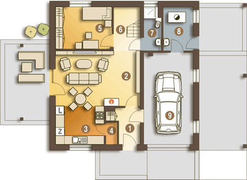 Parter projektu - Nowinka z garażem i wiatą [A1]