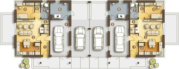 Projekt domu Nowinka IV z garażem i wiatą bliźniak [A1-BL1] - rzut parteru, dom liczy 4 pokoje, 2 łazienki i wc
