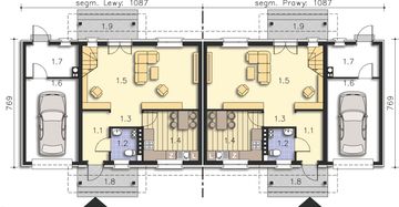 Projekt domu Glasgow II LMBL43 - rzut parteru, dom liczy 3 pokoje, 2 łazienki i wc