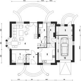 Projekt domu Dla Ciebie 1 w2 z garażem 1-st. [A] - rzut parteru, dom liczy 4 pokoje, 2 łazienki i wc