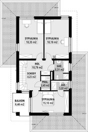 Projekt domu E-200 - rzut 1 piętra, dom liczy 3 pokoje, 3 łazienki i wc