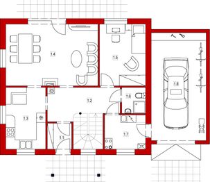 Parter projektu - Domek Ciepły z garażem 16-05 (012 ES 16-05)