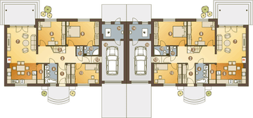 Parter projektu - Derkacz z garażem 1-st. bliźniak [A-BL]