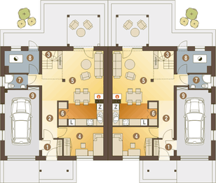 Parter projektu - Jarząbek II z garażem 1-st. bliźniak [A-BL2]